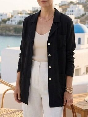 Silk House Women's Blouse Jacket 100% Silk Size L Front Pockets